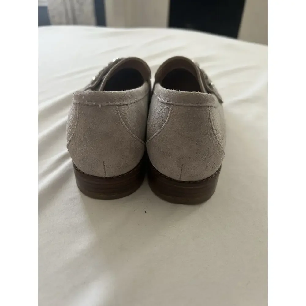 Vionic Avvy Suede Rhinestone Loafers Size 6 Light Gray Comfort Preppy
